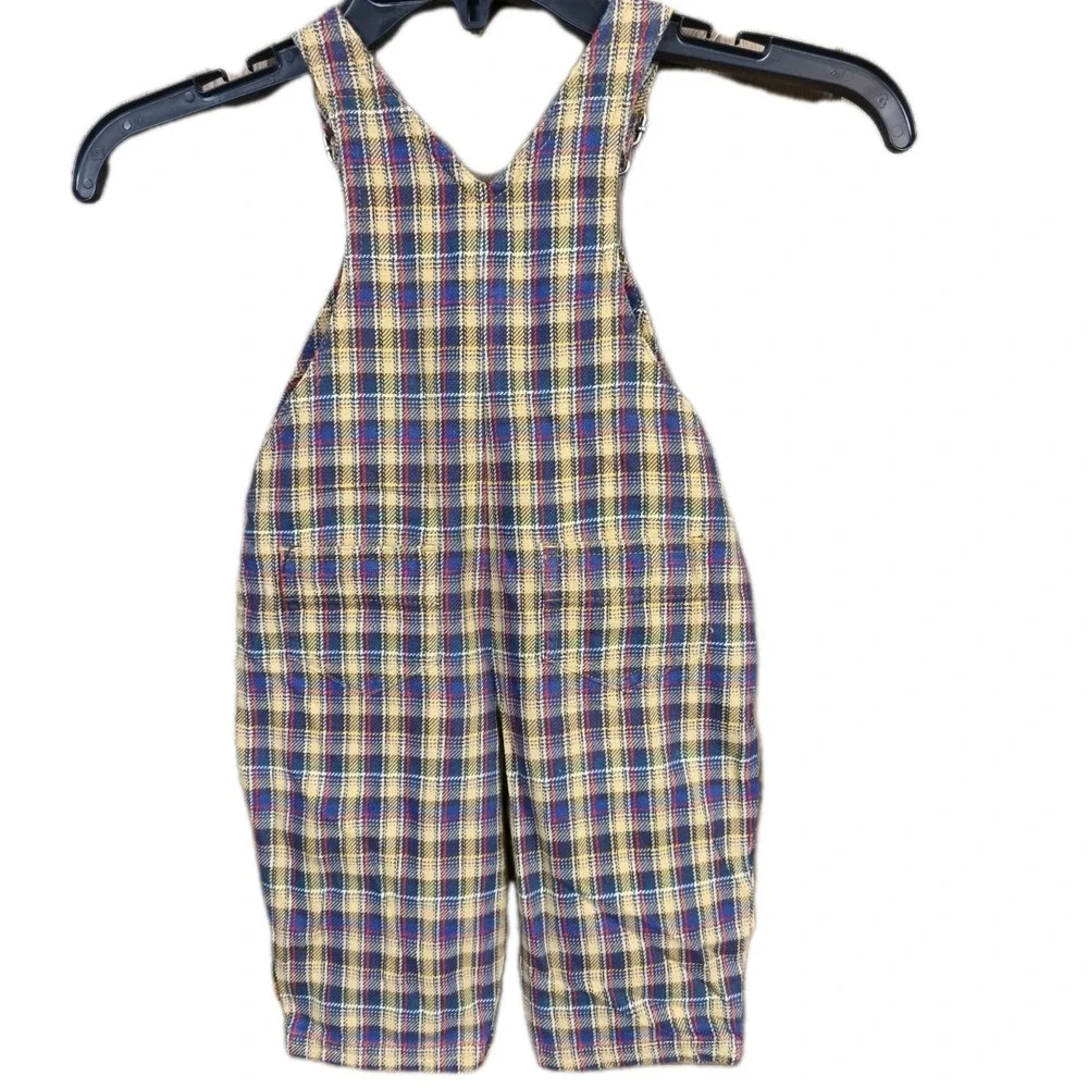 Vintage 1998 Gymboree Rainbow Tag Plaid Shortalls Overalls 6-12M